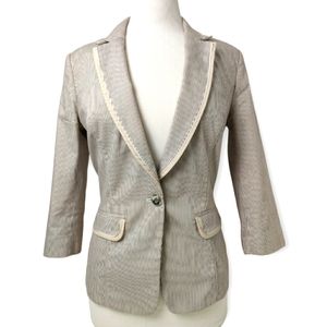 NWOT WHITE HOUSE BLACK MARKET COTTON GRAY CREAM PIN STRIPE ONE BUTTON BLAZER 6